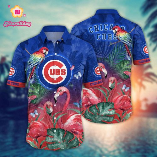 MLB Chicago Cubs Hawaiian Shirt: Pink Crane Pattern for Fans