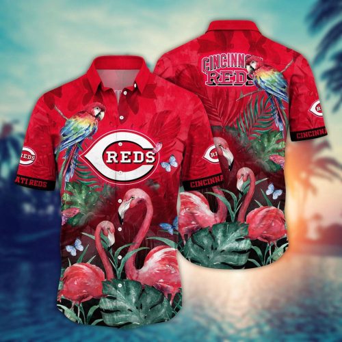 Cincinnati Reds Hawaiian Shirt: Pink Crane Pattern for MLB Fans