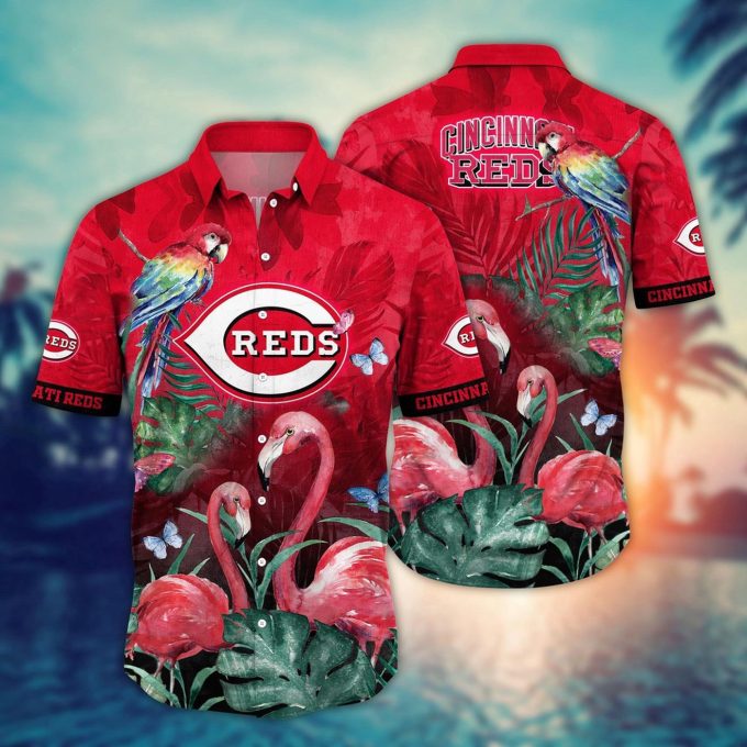 Cincinnati Reds Hawaiian Shirt: Pink Crane Pattern for MLB Fans