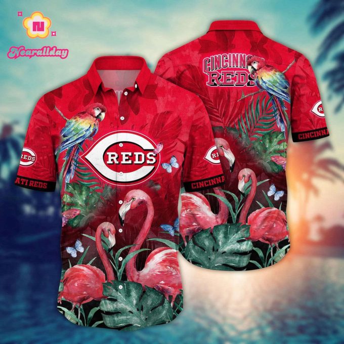 Cincinnati Reds Hawaiian Shirt: Pink Crane Pattern for MLB Fans
