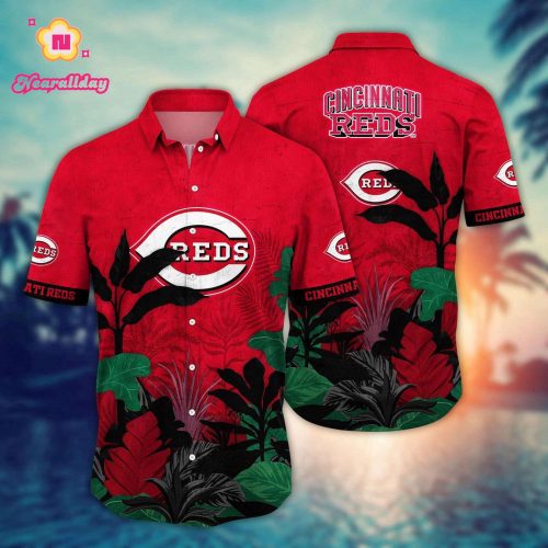 MLB Cincinnati Reds Hawaiian Shirt: Tropical Trees Pattern for Fans