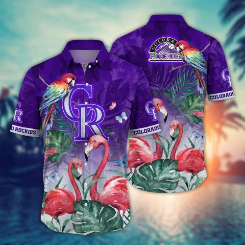 MLB Colorado Rockies Hawaiian Shirt: Pink Crane Pattern for Fans