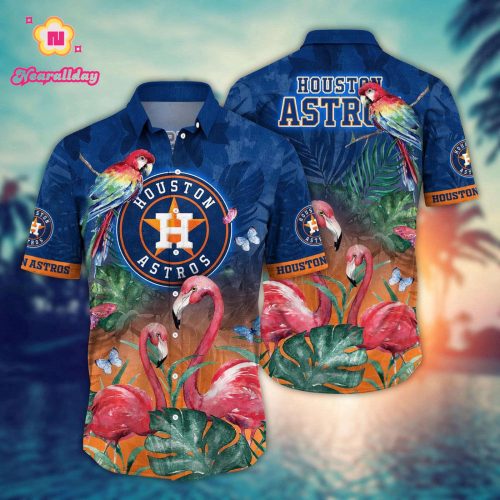 MLB Houston Astros Hawaiian Shirt Pink Crane Flower Pattern Fan Apparel