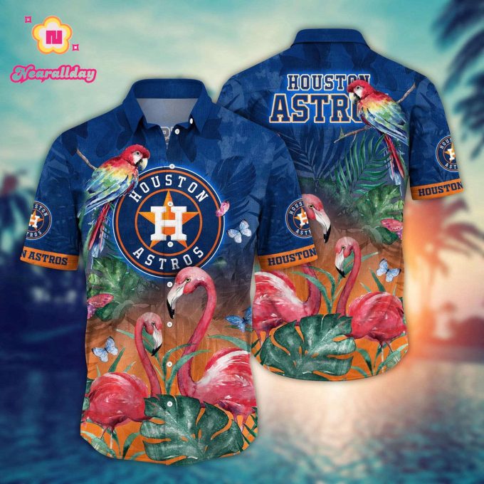 MLB Houston Astros Hawaiian Shirt Pink Crane Flower Pattern Fan Apparel