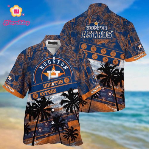 MLB Houston Astros Hawaiian Shirt: Tropical Palm Tree Pattern for Fans of the Sports Team