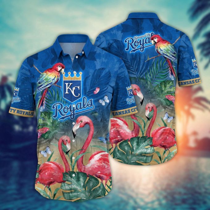 MLB Kansas City Royals Hawaiian Shirt: Pink Crane Pattern for Fans