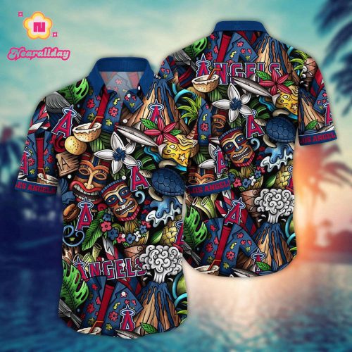 MLB Los Angeles Angels Hawaiian Shirt: Make a Style Statement with Flower Strike Design!