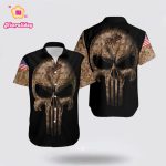Los Angeles Dodgers Hawaiian Shirt: Camouflage Skull American Flag – Perfect for MLB Fans!