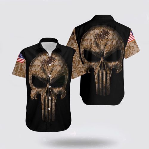 MLB Los Angeles Dodgers Hawaiian Shirt – Camouflage Skull American Flag Fan Gear
