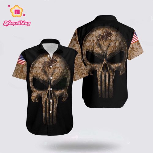 MLB Los Angeles Dodgers Hawaiian Shirt – Camouflage Skull American Flag Fan Gear