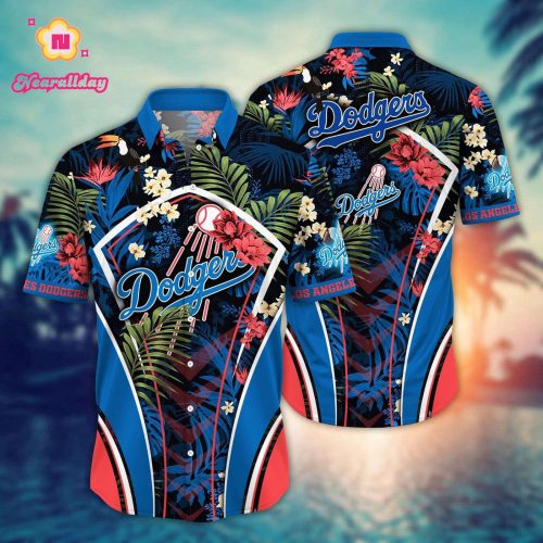 MLB Los Angeles Dodgers Hawaiian Shirt – Flower Strike Pose for Fans