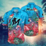 MLB Miami Marlins Hawaiian Shirt: Pink Crane Pattern for Fans MLB Miami Marlins Hawaiian Shirt: Pink Crane Pattern for Fans