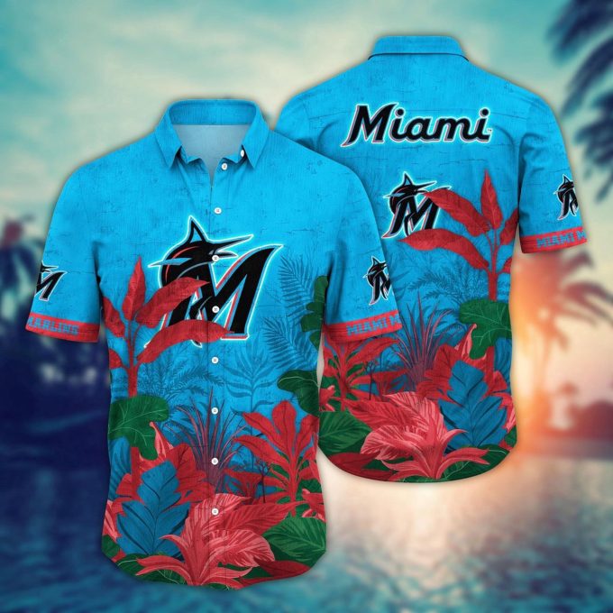 Miami Marlins Hawaiian Shirt: Tropical Trees Pattern for MLB Fans