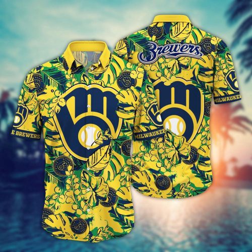 MLB Milwaukee Brewers Hawaiian Shirt: Fan Paradise with Flowers & Palm Trees