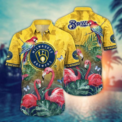 Milwaukee Brewers Hawaiian Shirt: Pink Crane Pattern for Fans
