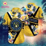Milwaukee Brewers Hawaiian Shirt: Swing Into Sunset with Floral Design for Fans