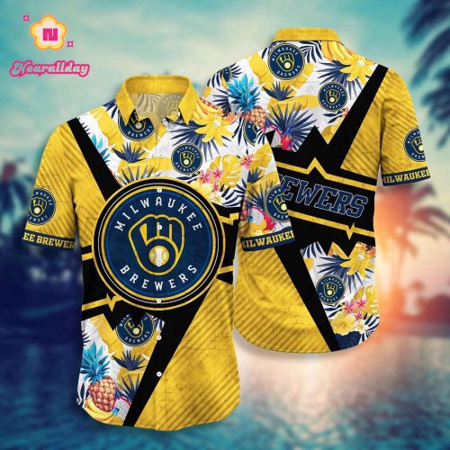 Milwaukee Brewers Hawaiian Shirt: Swing Into Sunset with Floral Design for Fans