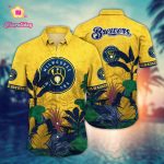 MLB Milwaukee Brewers Hawaiian Shirt: Tropical Trees Pattern for Fans