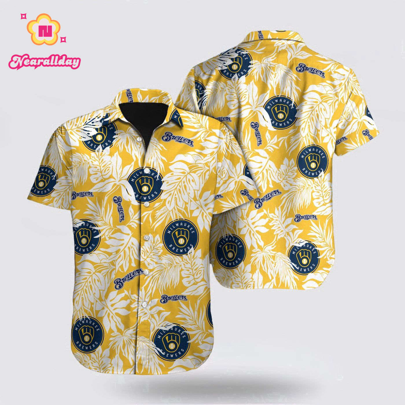 Milwaukee Brewers Hawaiian Shirt: Official MLB Fan Gear with Tropical Pattern Milwaukee Brewers Hawaiian Shirt: Official MLB Fan Gear with Tropical Pattern
