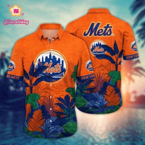 MLB New York Mets Hawaiian Shirt: Tropical Trees Pattern for Fans