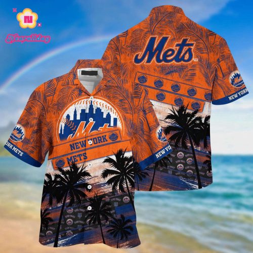 MLB New York Mets Hawaiian Shirt with Palm Tree Pattern - Perfect for Fans of the Sports Team