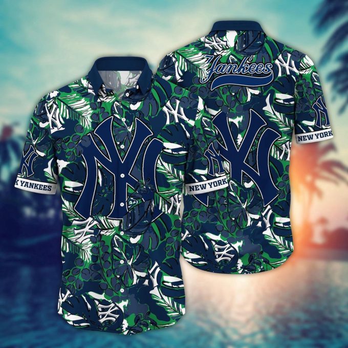 MLB New York Yankees Hawaiian Shirt: Fan Paradise with Flowers & Palm Trees