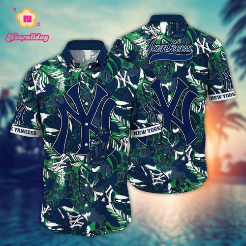 MLB New York Yankees Hawaiian Shirt: Fan Paradise with Flowers & Palm Trees