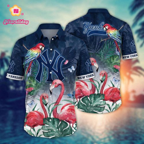 MLB New York Yankees Pink Crane Hawaiian Shirt - Perfect for Fans