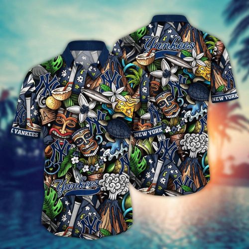 MLB New York Yankees Hawaiian Shirt: Make a Style Statement with Flower Strike Design!