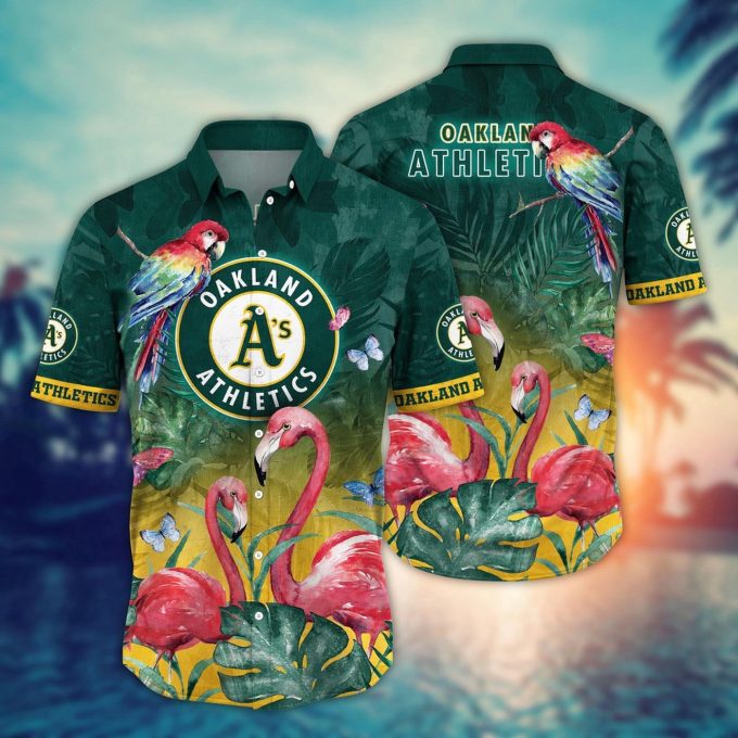 MLB Oakland Athletics Hawaiian Shirt: Pink Crane Pattern for Fans