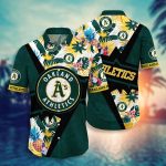 MLB Oakland Athletics Hawaiian Shirt: Sunset Floral Design for Fans