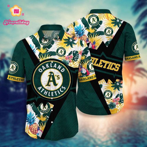 MLB Oakland Athletics Hawaiian Shirt: Sunset Floral Design for Fans