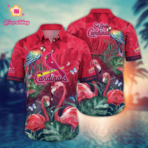 MLB St Louis Cardinals Hawaiian Shirt: Pink Crane Pattern for Fans