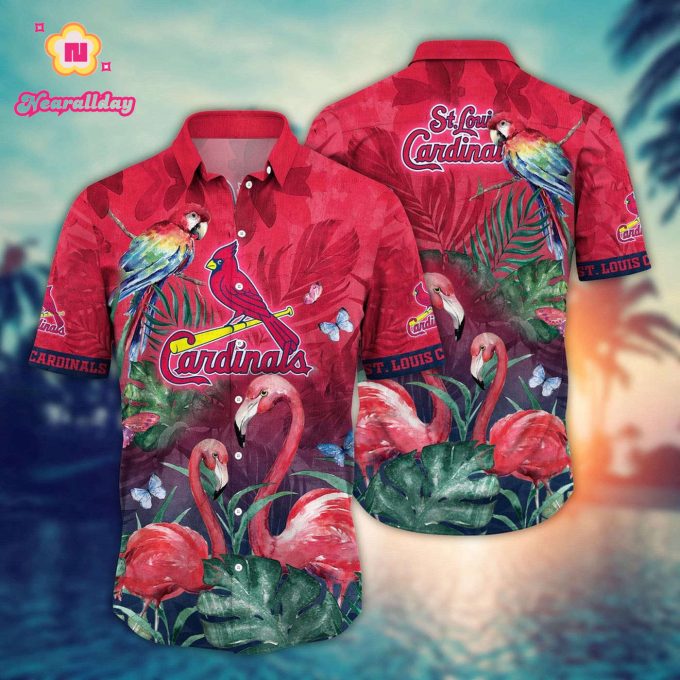 MLB St Louis Cardinals Hawaiian Shirt: Pink Crane Pattern for Fans