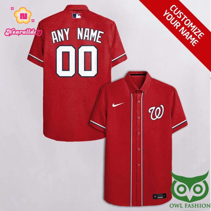 MLB Washington Nationals Custom Hawaiian Shirt – Personalized Name & Number – Red Aloha Shirt for Men & Women