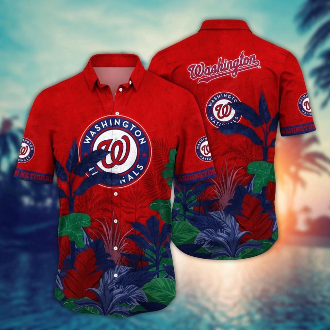 MLB Washington Nationals Hawaiian Shirt: Tropical Trees Pattern for Fans