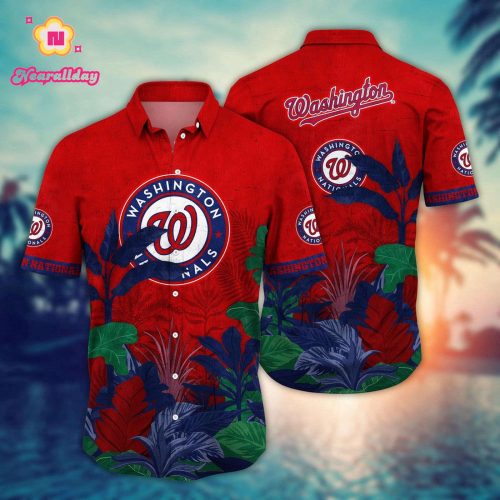 MLB Washington Nationals Hawaiian Shirt: Tropical Trees Pattern for Fans