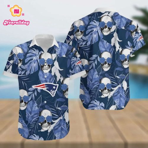 New England Patriots Coconut Leaves And Skulls Hawaiian Shirt