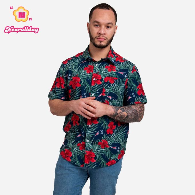 New England Patriots Hibiscus Button Up Shirt