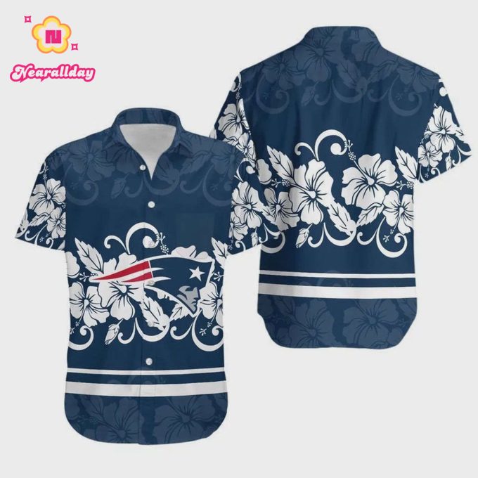 New England Patriots Hibiscus Flowers Hawaiian Shirt V1