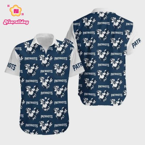 New England Patriots Mickey And Flowers Hawaiian Shirt