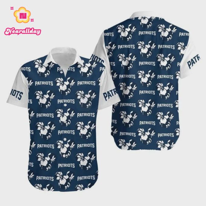 New England Patriots Mickey And Flowers Hawaiian Shirt