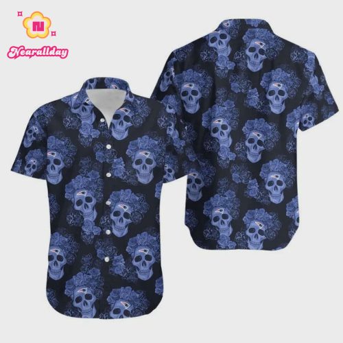 New England Patriots Mystery Skull And Flower Hawaiian Shirt