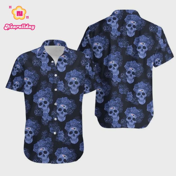 New England Patriots Mystery Skull And Flower Hawaiian Shirt