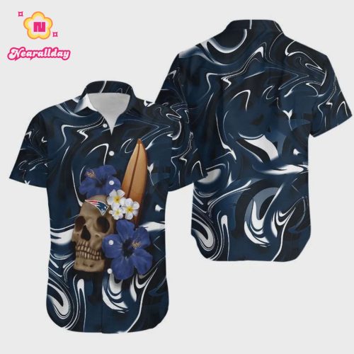 New England Patriots Skull And Hibiscus Flower Hawaiian Shirt