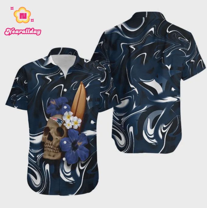 New England Patriots Skull And Hibiscus Flower Hawaiian Shirt