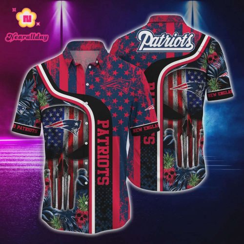New England Patriots Skull And US Flag Hawaiian Shirt