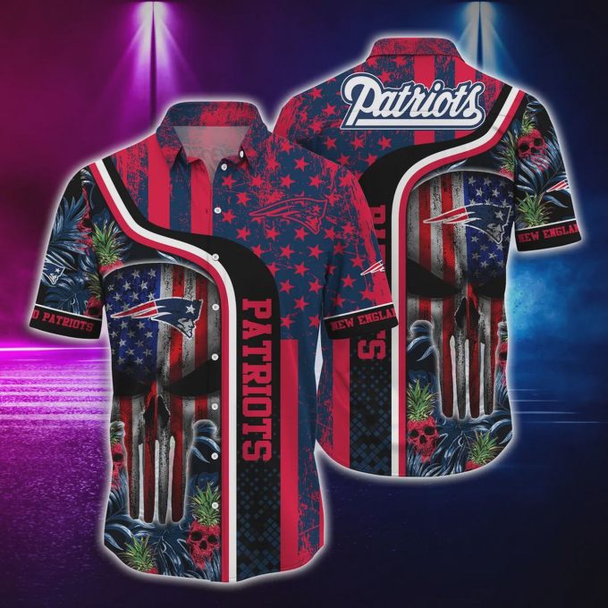 New England Patriots Skull And US Flag Hawaiian Shirt