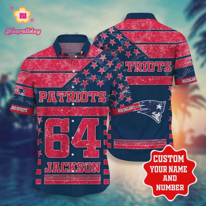 New England Patriots Star 3D Custom Name Hawaiian Shirt