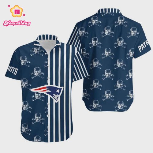 New England Patriots Stripes And Skull Hawaiian Shirt